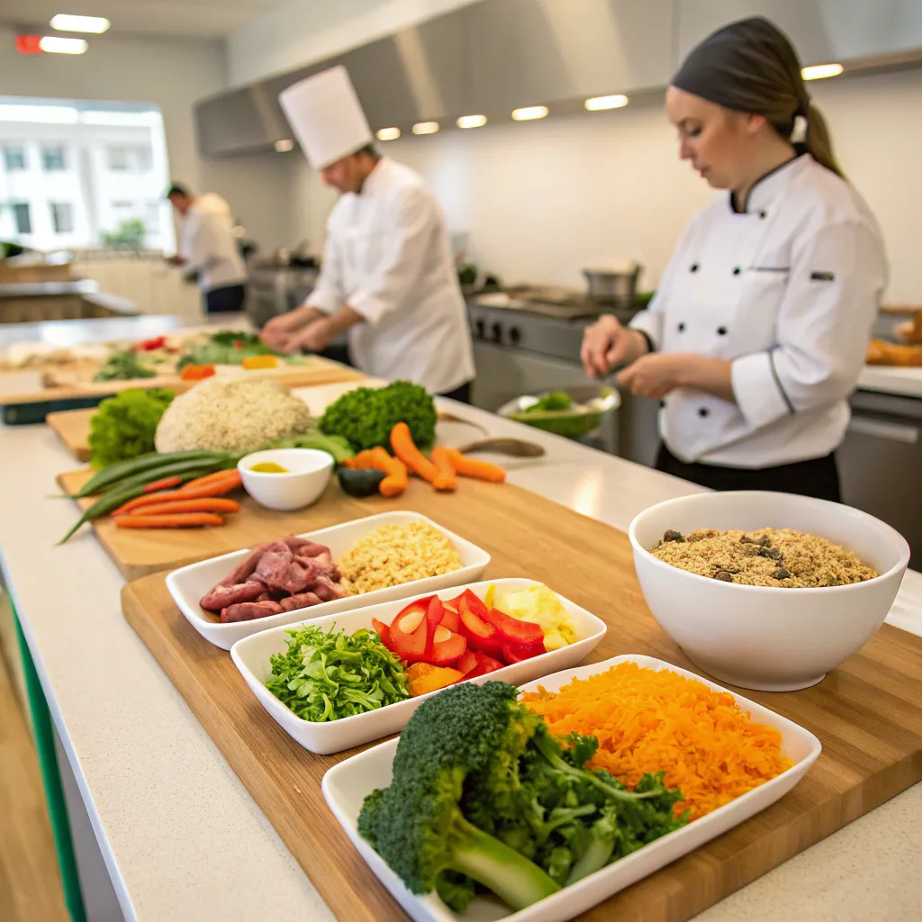 Healthy meals prepared in dietary cooking courses